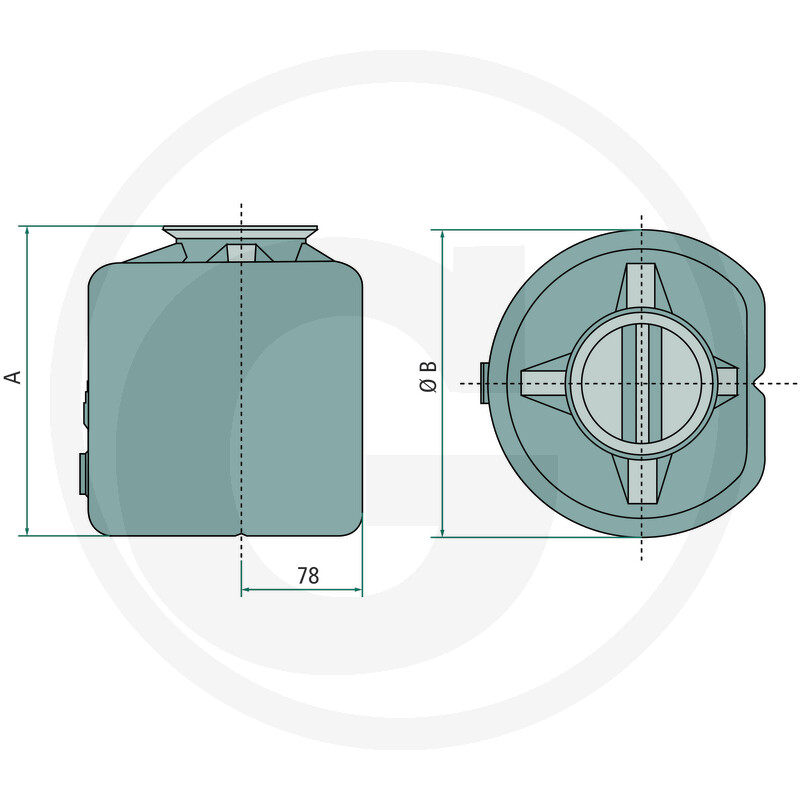 Tank, Kraftstofftank, blau-grün, Maße 78 mm, Deckel/Öffnung
