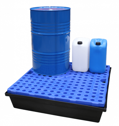 EMP quadratische Auffangwanne für 2 Fässer - 240 L - Gitterrost: Polyethylen (PEHD)