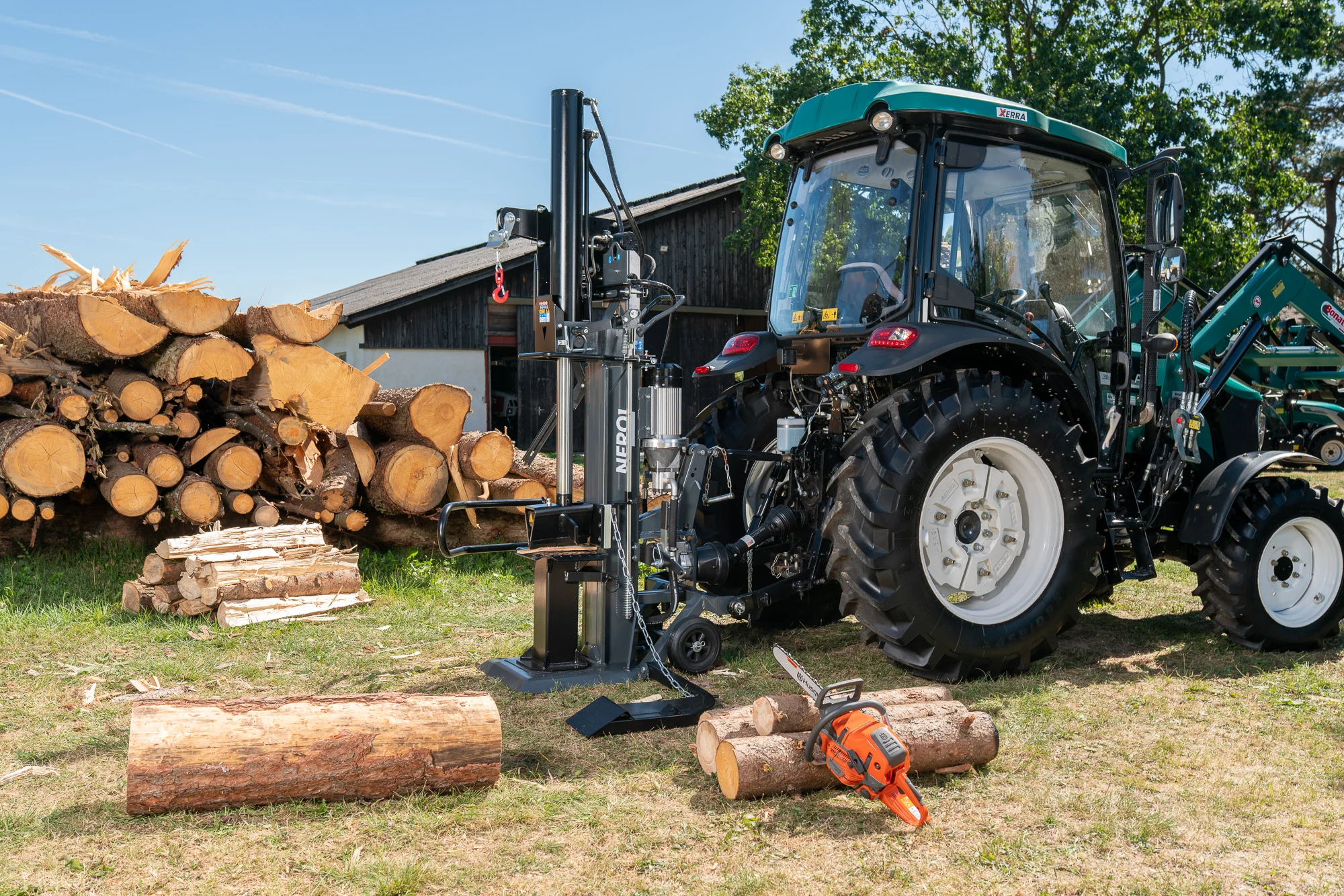 tractor, Forstwirtschaft, Holzspalter, Werkzeuge, Holzstämme
