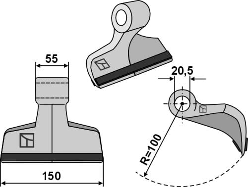 Hammerschlegel 150x55mm PTA beschichtet - passend zu Agrimaster KP, U / Agromec AGP200, TS260, TS280, HF230, HF280 / Orsi unique, WPG / Zanon UNI, TMU, TRP / INO Uni, Profi Mega
