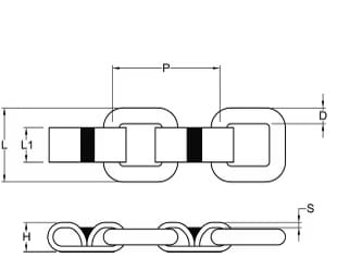 Laschenkette Ø 12 mm x 101 mm / Bruchkraft 9.000T - pro Meter