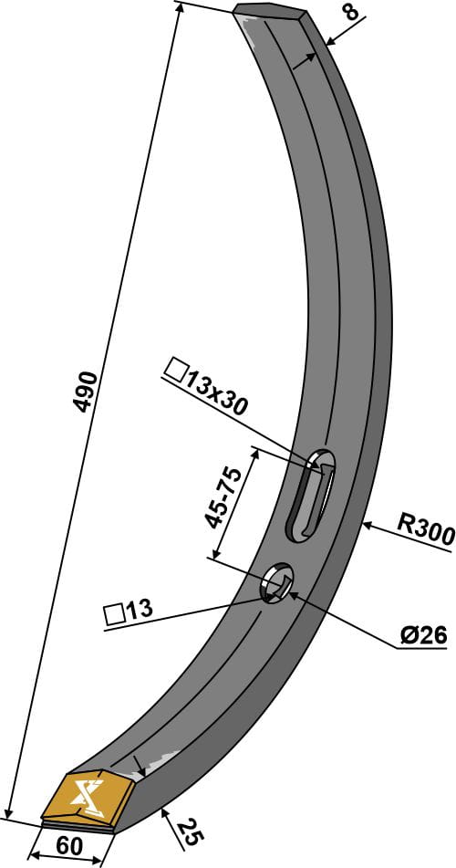 Lame en carbure étroite de 490 mm - compatible avec les modèles Köckerling Quadro, Triomix et Vario