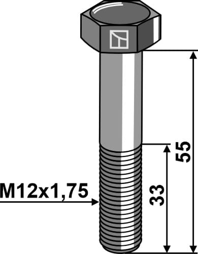 Hex bolt M12x1.75x55 without nut