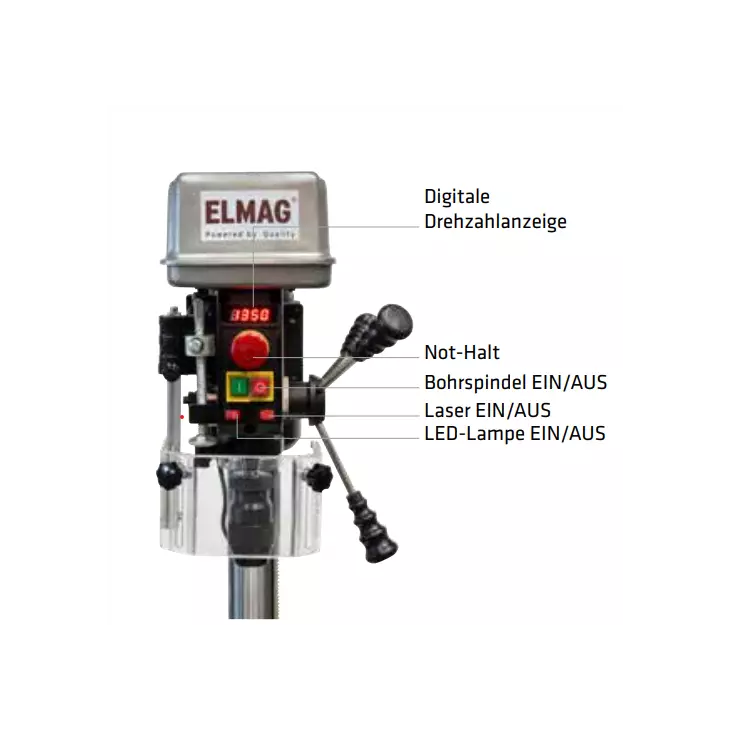 Elmag Vario Säulenbohrmaschine – 16 mm Bohrleistung | 550 W | Stufenlos regelbar | mit Laser