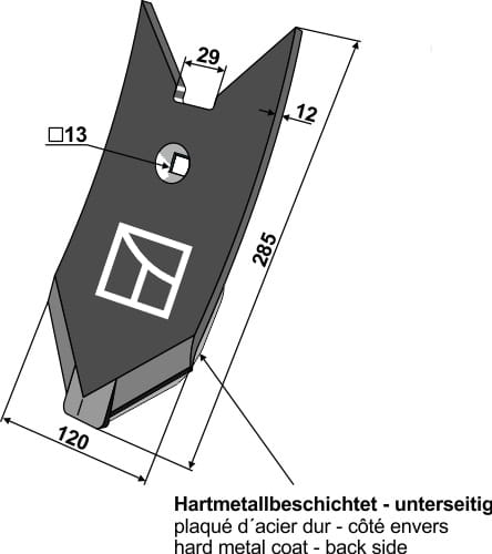 Scharspitze 285x120mm, Hartmetallbeschichtet - passend zu Lemken Kristall, Karat