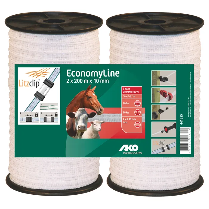 2x Weideband Doppelpack 10mm, 200m, weiß, 4x 0,16 Niro