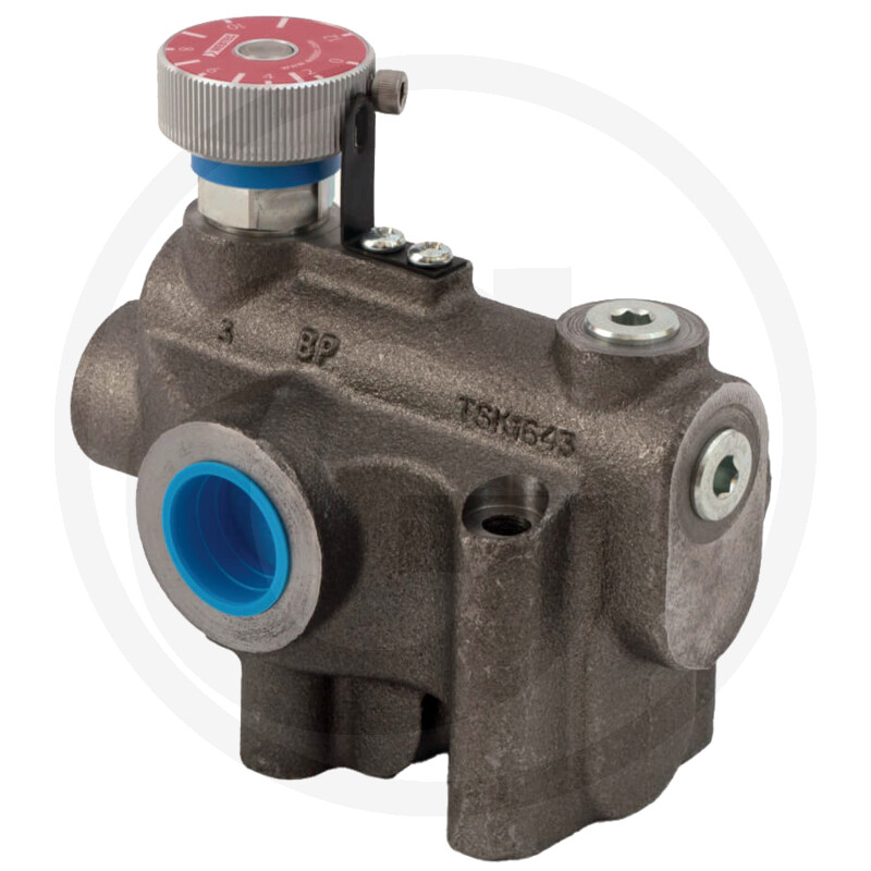 Hydraulikventil, Gusseisengehäuse, Drehknopf, Anschlussöffnung, Metallgehäuse