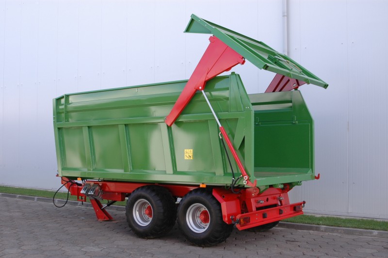 Anhänger, Mähwerkanhänger, Metallcontainer, grün, rot