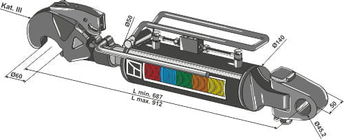 BL13041 KAT III-IV Hydraulischer Oberlenker mit Fanghaken und Gelenkkopf