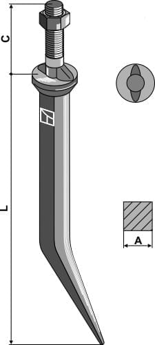 BL28334 Ackereggenzinken aus Borstahl, ovaler Ansatz in Fahrtrichtung