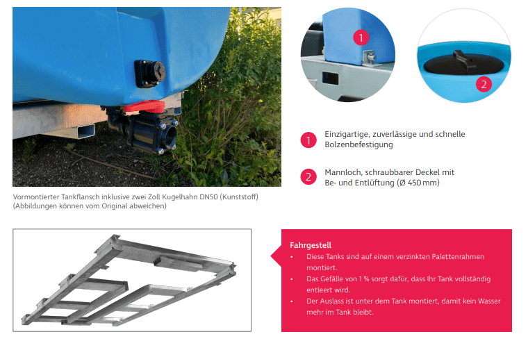 Duraplas transport tank with residual emptying