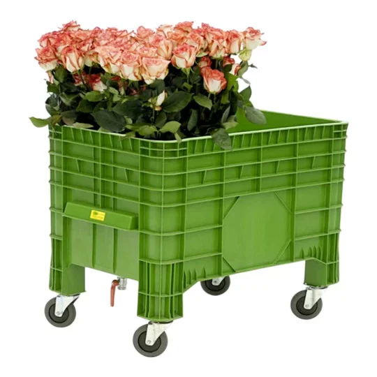 Blumenkorb, Rosen, grüner Container, Rollwagen, Blumenkasten