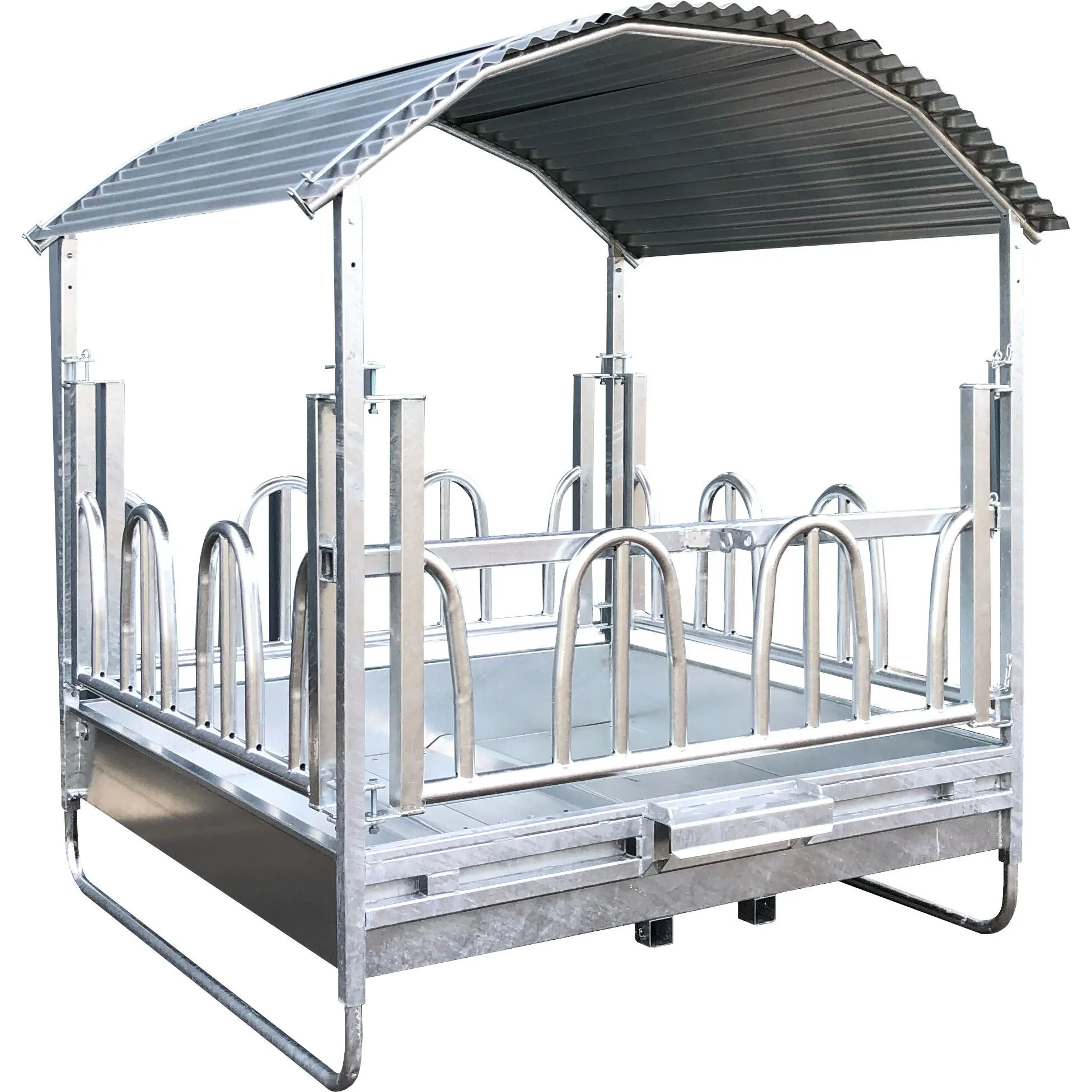 Viereckraufe 2x2 m mit Palisaden-Fressgitter – Rundballenraufe für Pferde & Rinder feuerverzinkt