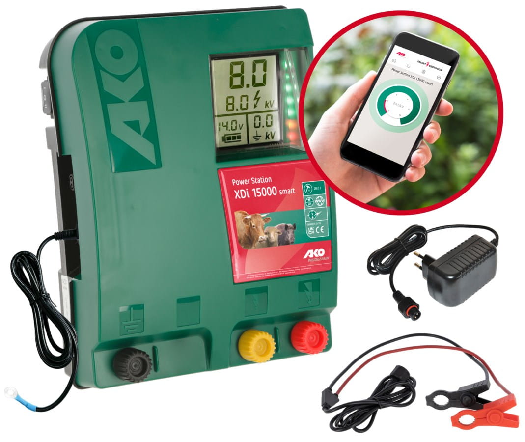 AKO Power Station XDi 15000 smart Weidezaungerät | 20 Joule | Smart App Steuerung | 12/230V DUO Gerät | Wolfsabwehr