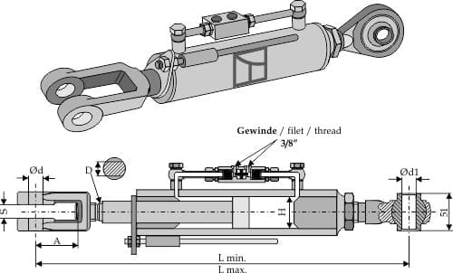 654-TH-B2 Hydraulische Hubstangengabel und Spindel - 850