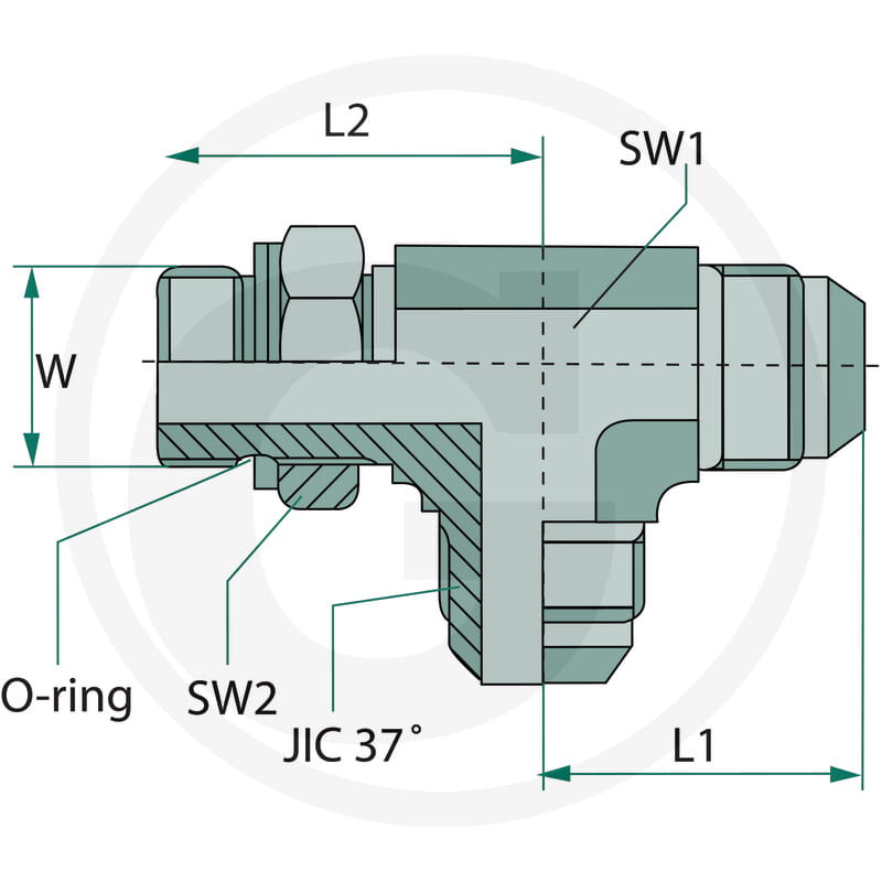 Hydraulikverschraubung, Metall, Gewindeanschluss, JIC 37°, O-Ring