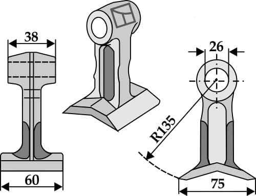 BL4033 Hammerschlegel 60x38mm - passend zu McConnel, Bomford 7314366D / Orsi 23007 / Twose 1840093C