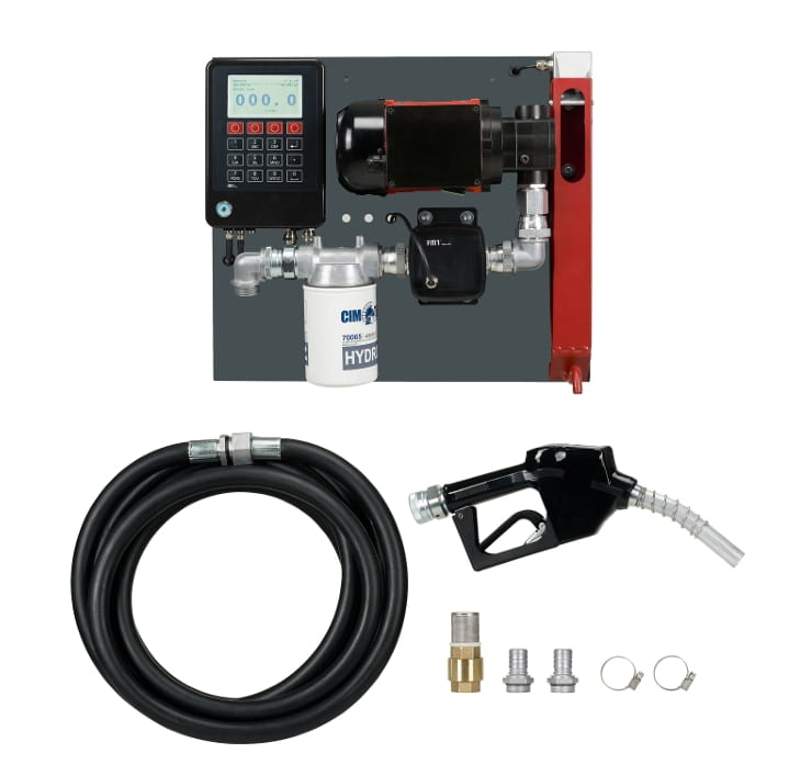 Pressol Industrie Flügelzellenpumpen Set 65 l/min mit Fluidmanagementsystem FMS, Diesel-Filter & ZVAD Zapfventil – 4 m Schlauch