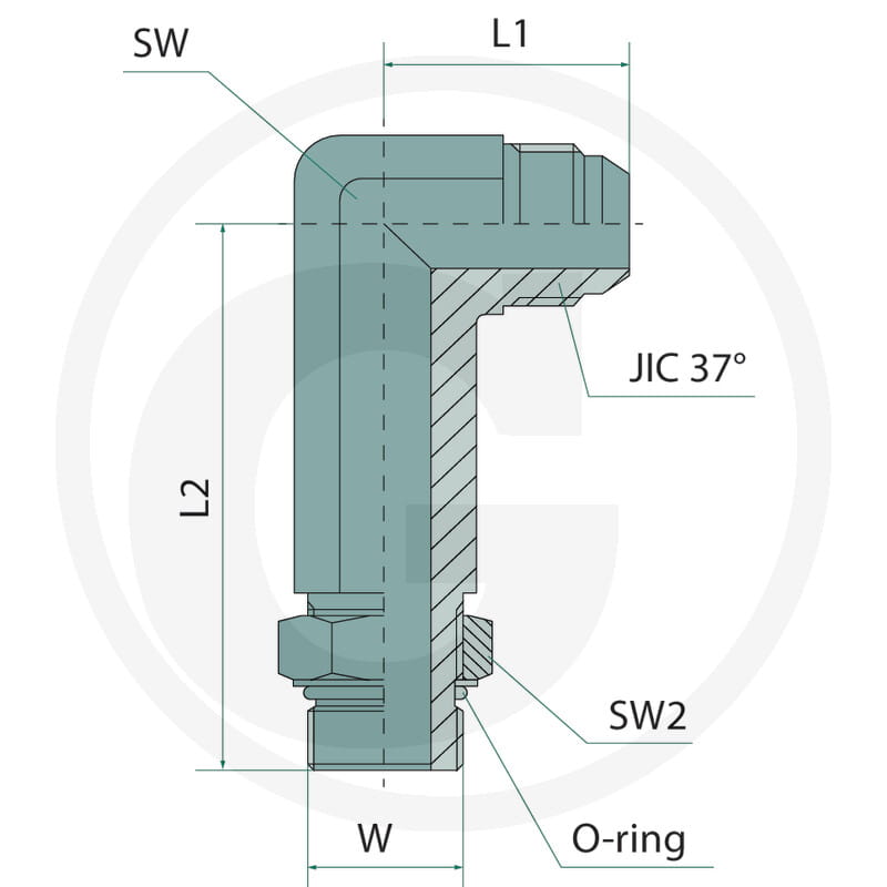 Adjustable angle adapter 1.5/16 M-JIC x 1.5/8 UNF-M-WD