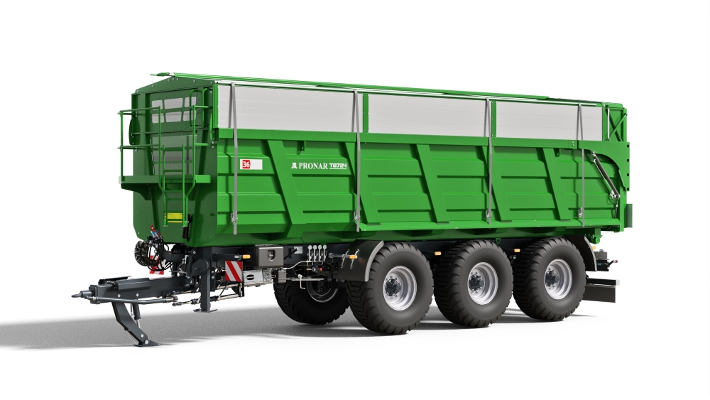 landwirtschaftlicher anhänger, grün, langer dumpanhänger, reifen, faltbarer rand