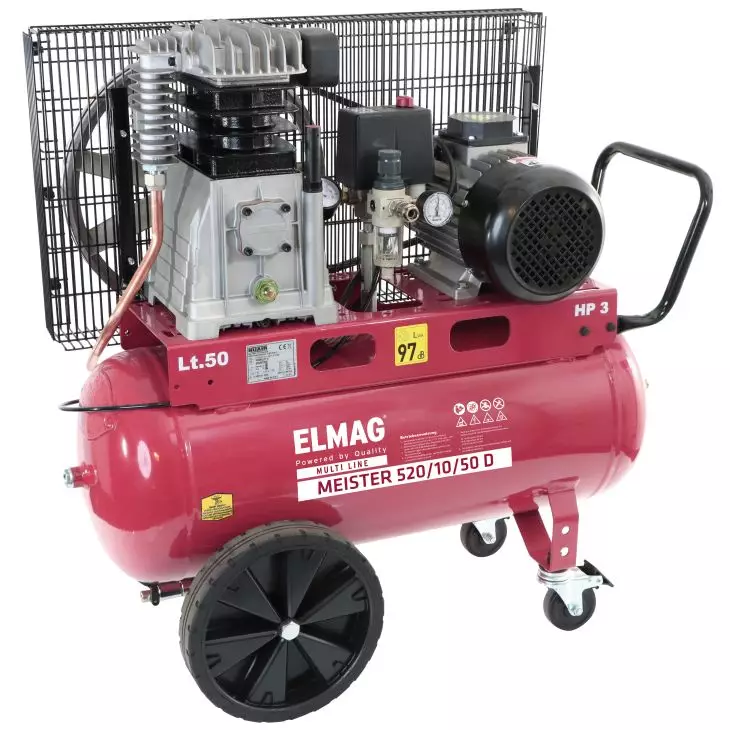 ELMAG Kolbenkompressor MEISTER 520/10/50 D, 315 l/min, 10 bar, 50 l Kessel, fahrbar