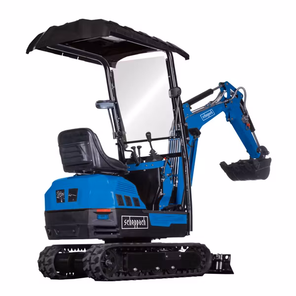 Scheppach EXC1400 Benzin-Minibagger – 11,5 PS, 1080 kg, 1760 mm Grabtiefe, 3210 mm Reichweite, 12,4 kN Grabkraft, ausfahrbares Fahrwerk 720–900 mm