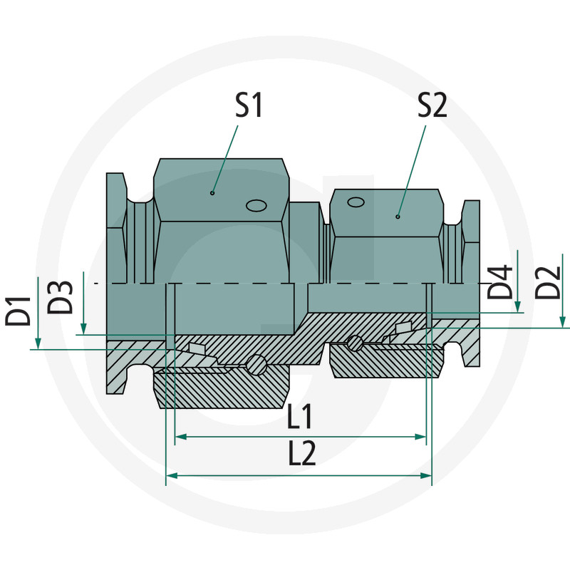 Hydraulikverschraubung, Rohrverbindung, Metallbauteil, Schnittzeichnung