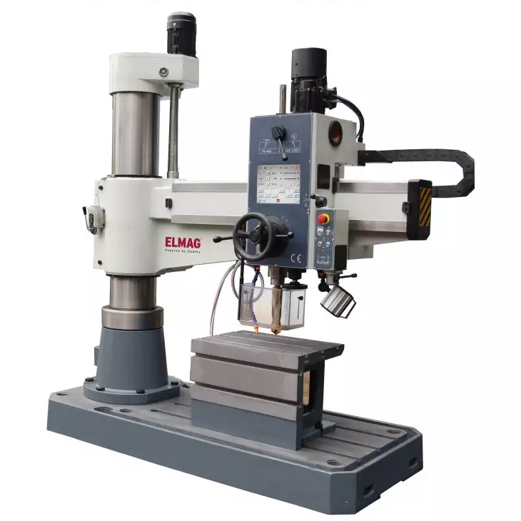 ELMAG Radial-Säulenbohrmaschine RSBM 5/60 Touch Vario mit Gewindeschneidautomatik M60, Höhenverstellung des Auslegers über motorischen Antrieb, elektronisch geregelter Servo-Pinolenvorschub mit großem Touchscreen; Bohrleistung 60 mm