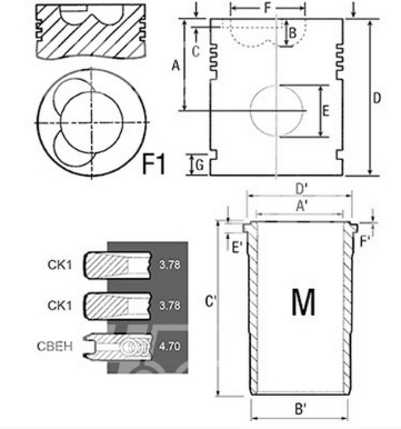 Kolbensatz komplett - passend zu Motor John Deere 6359T, 6404D, 6466A, 6466D, 6466T