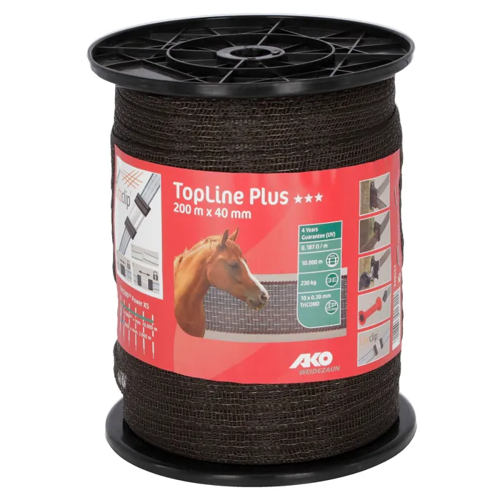 AKO TopLine Plus Weidezaunband 200 m | 40 mm | Braun | 10 × 0,30 mm TriCOND-Leiter