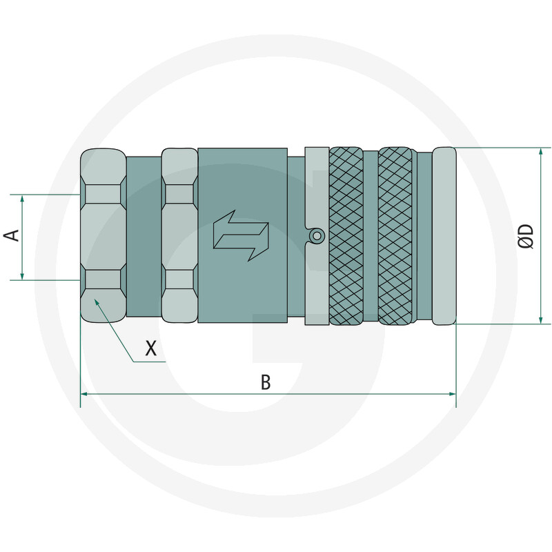 Zylindrischer Verbinder, Rändelringe, Sechskantmuttern, Technische Zeichnung