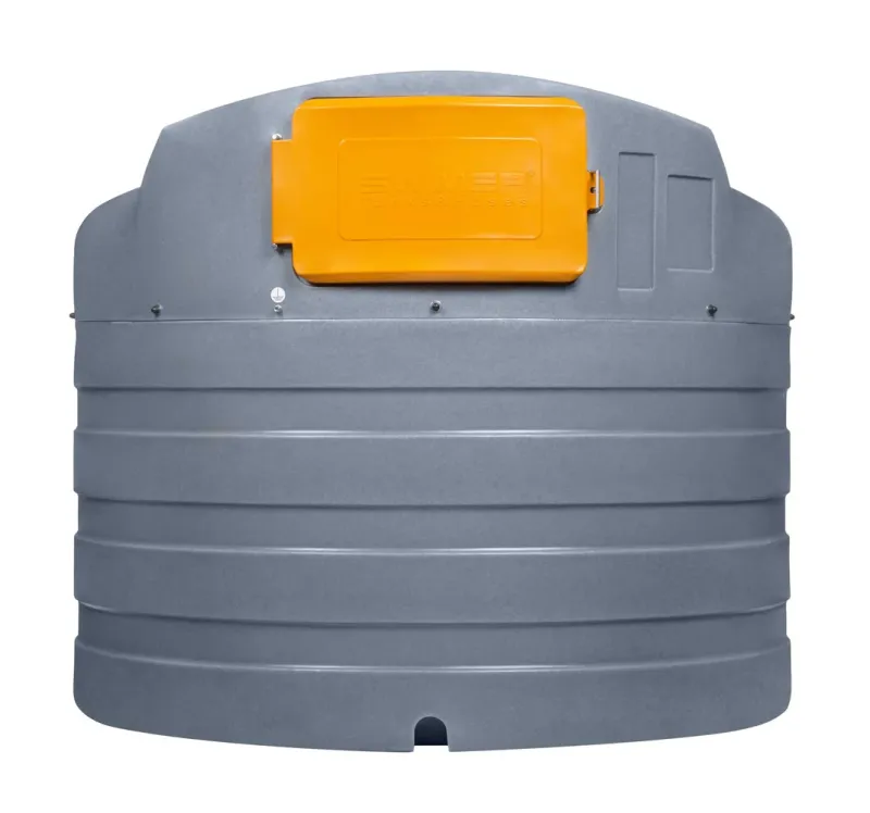 Tankanlage, Wassertank, Stahlblech, Grau, OrangeDeckel