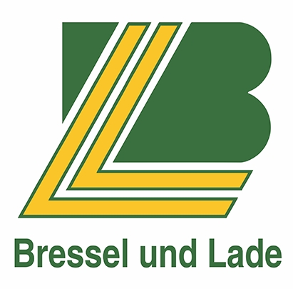 Firmenlogo, grüne Schrift, gelbe Streifen, Buchstabenlogo, Bressel und Lade