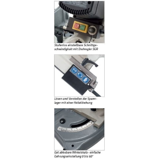 Elmag Metall Bandsägemaschine - stufenloser Schnittgeschwindigkeit (30–80 m/min), 375 W Motor und 122 mm Schnittbereich