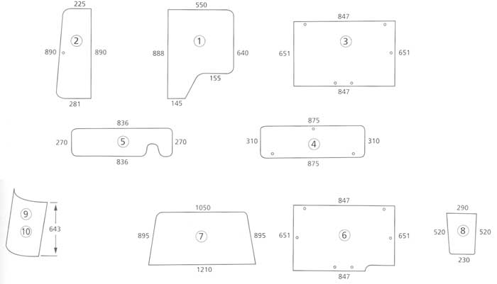 BL16101 Bild-Nr.: 10 - Eckscheibe links für Typen: 743XL, 745XL, 844XL, 845XL, 856XL, 956XL, 1056XL, 1255XL,