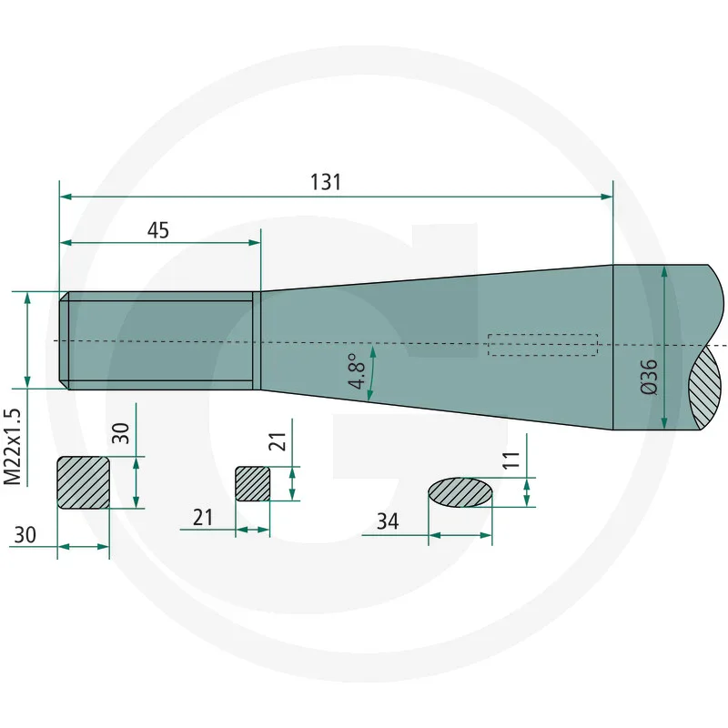SHW Löffelzinken mit konischer Mutter 1100mm / M22x1,5