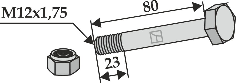 Hex bolt M12x1.75x80 with lock nut