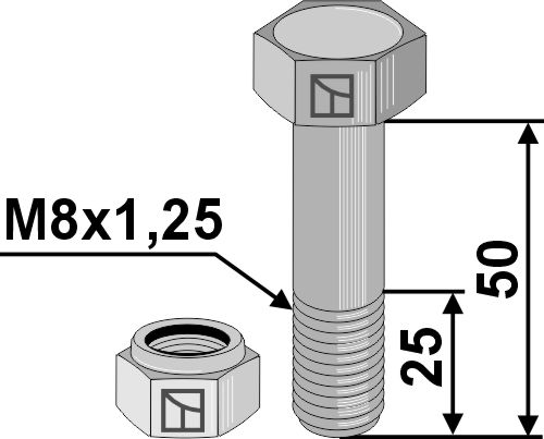 BL63-855-1 Sechskantschraube M8x1,25x50 mit Sicherungsmutter - passend zu Agria 71011 / 28110