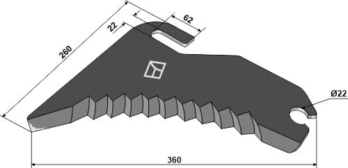 Couteau pour balles rondes 360 mm - compatible avec les presses McHale F540, F5400C, F550, F5500F, F5600, Fusion 1, Fusion 3, V640 et V660