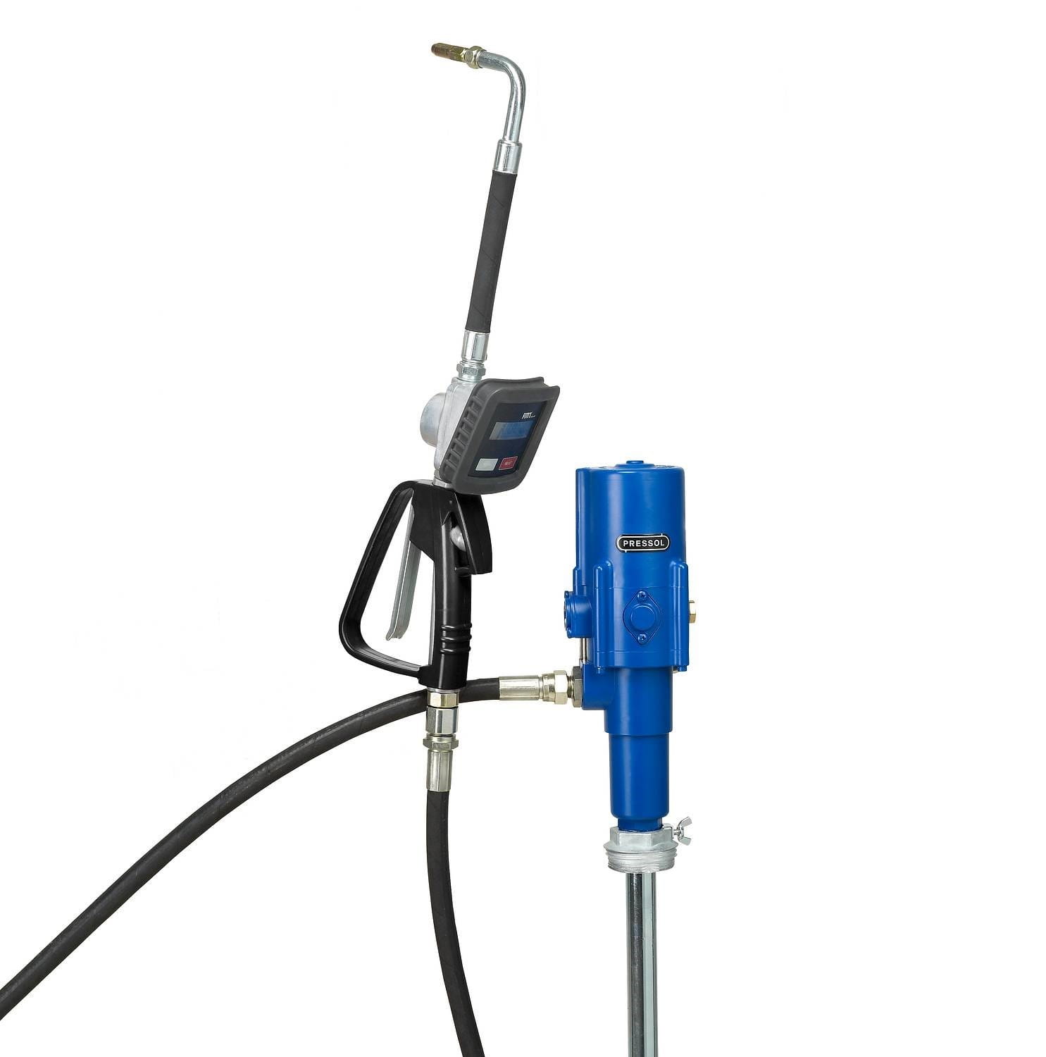 Pressol Stationäres Ölsystem 3:1 für 60-Liter-Fässer mit Digitalem Handdurchlaufzähler und Auslaufschlauch