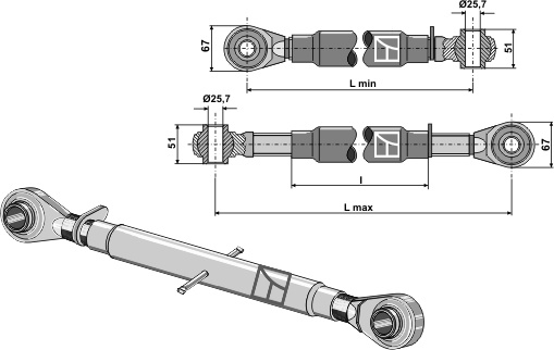 Oberlenker mit gehärteten Kugelaugen M27x3