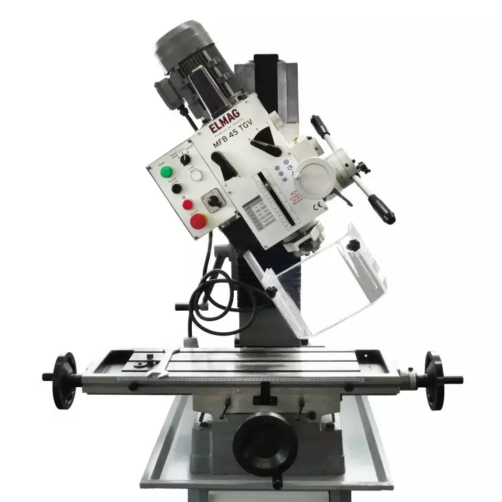 ELMAG Getriebe Fräs- und Bohrmaschine – 45 mm Bohrleistung in Stahl, 12 Drehzahlen bis 3.200 U/min, schwenkbarer Fräskopf ±90° Kopie