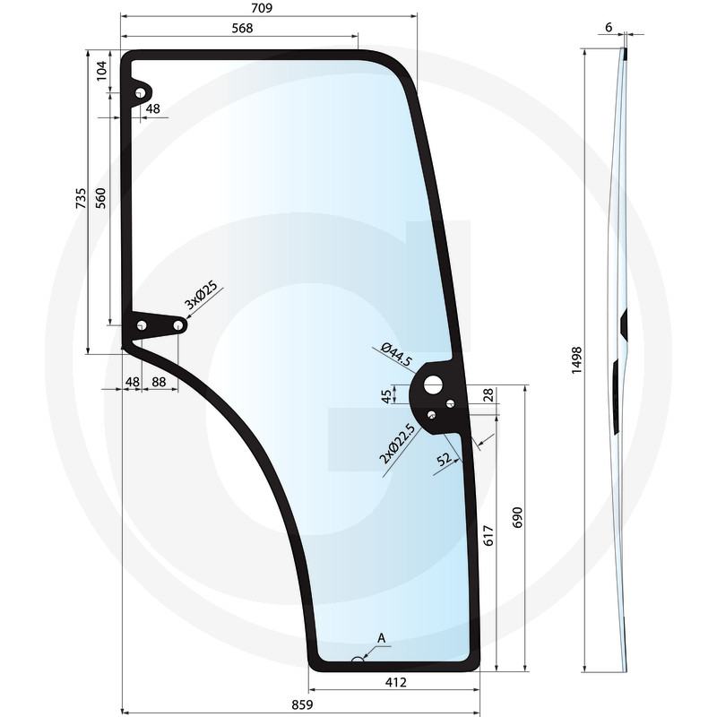 Türscheibe links - passend zu New Holland, Case IH, Steyr