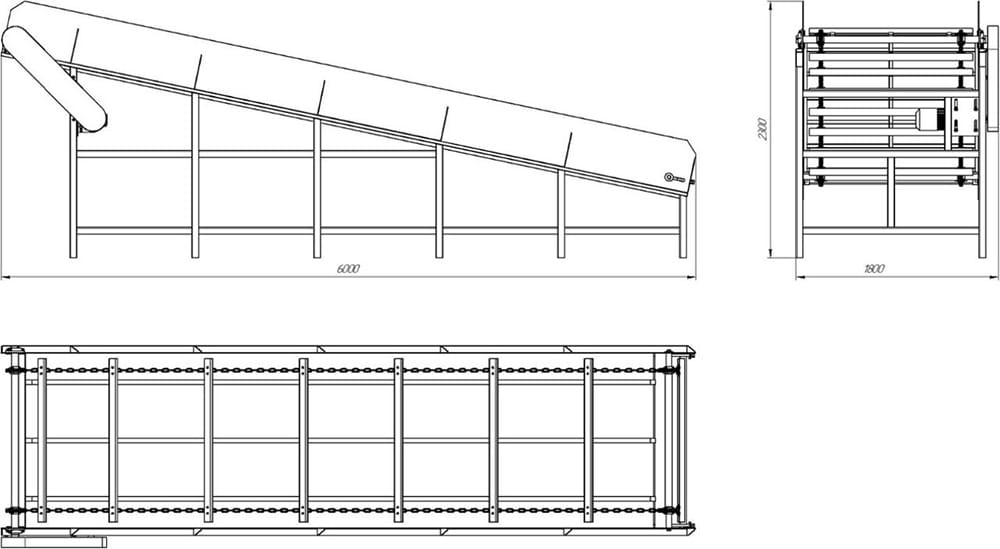 Chain conveyor 6000 × 1800 mm with platform – High-performance conveying system for biomass & industry