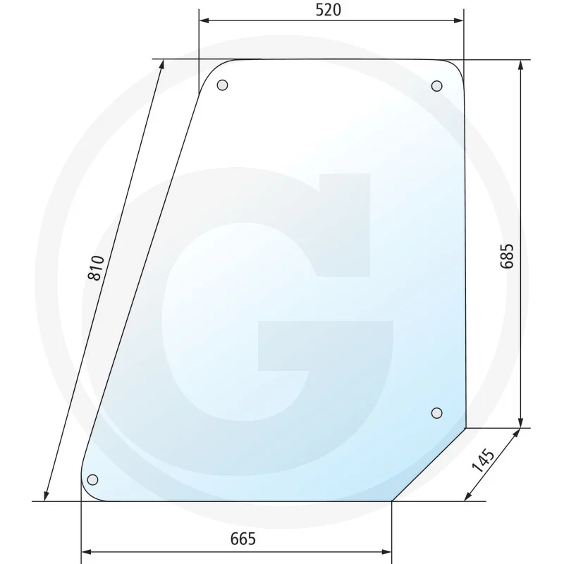Glasplatte, Schutzschild, abgerundete Ecke, Maßzeichnung, durchsichtiges blaues Panel