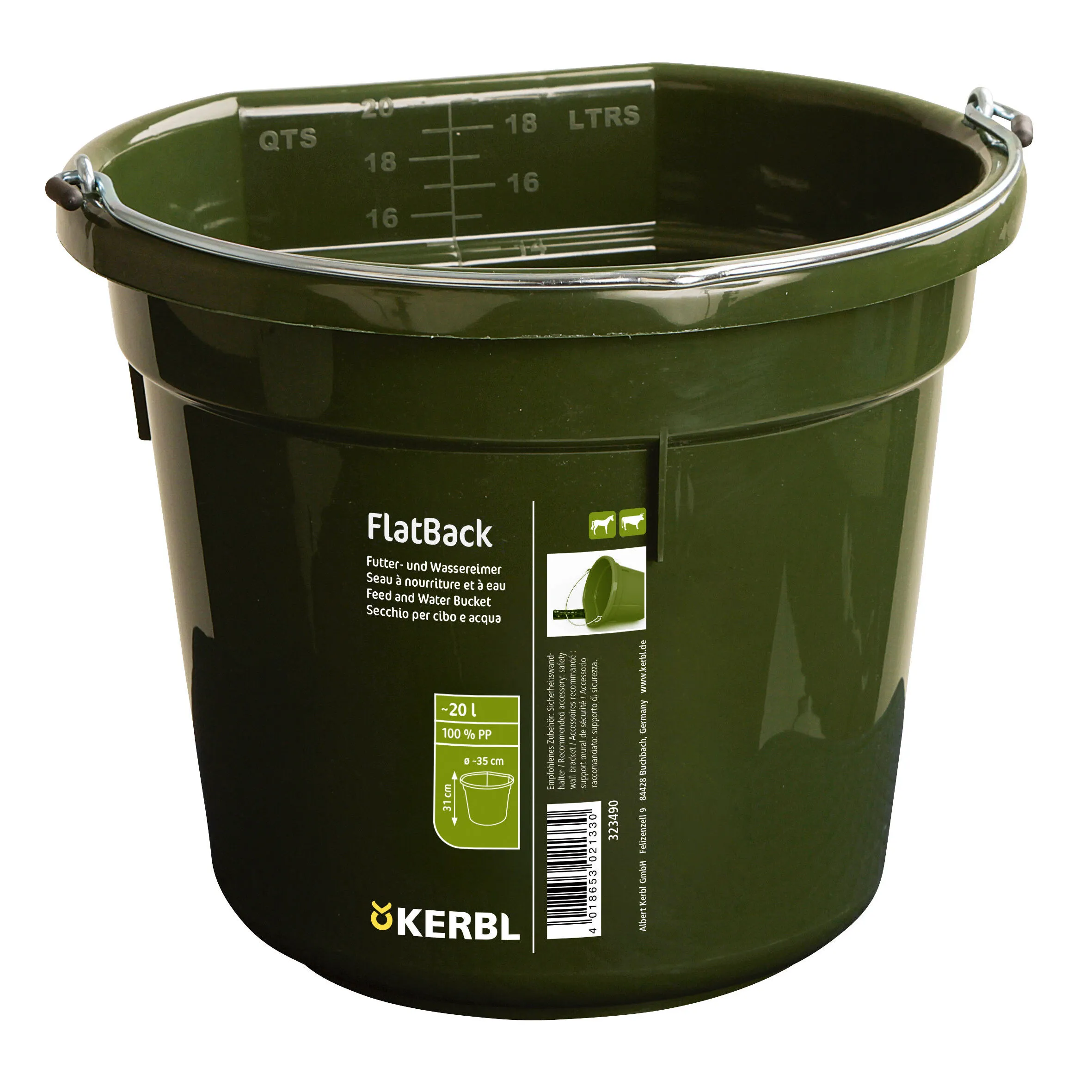 Futter- und Wassereimer FlatBack 20L – Abgeflachter Eimer für Stall, Weide & Transport