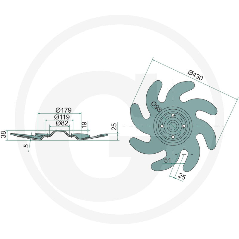 Leveling star, left-hand, star, Ø 430 x 5 mm - suitable for Väderstad