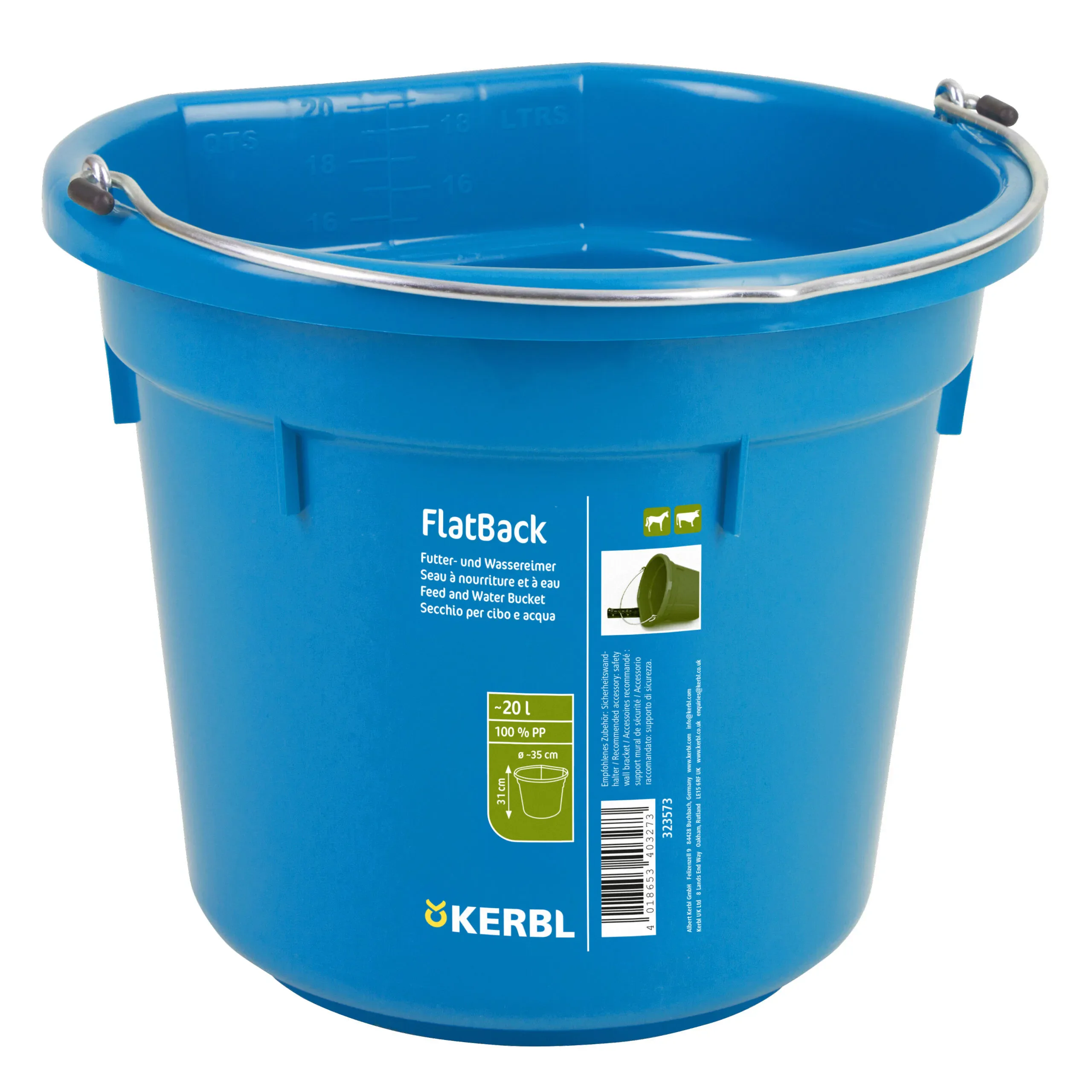 Futter- und Wassereimer FlatBack 20L – Abgeflachter Eimer für Stall, Weide & Transport