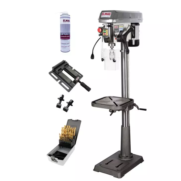 Elmag Säulenbohrmaschine – 16 mm Bohrleistung | 550 W | Profi-Bohrmaschine mit LED & Rechts-/Linkslauf