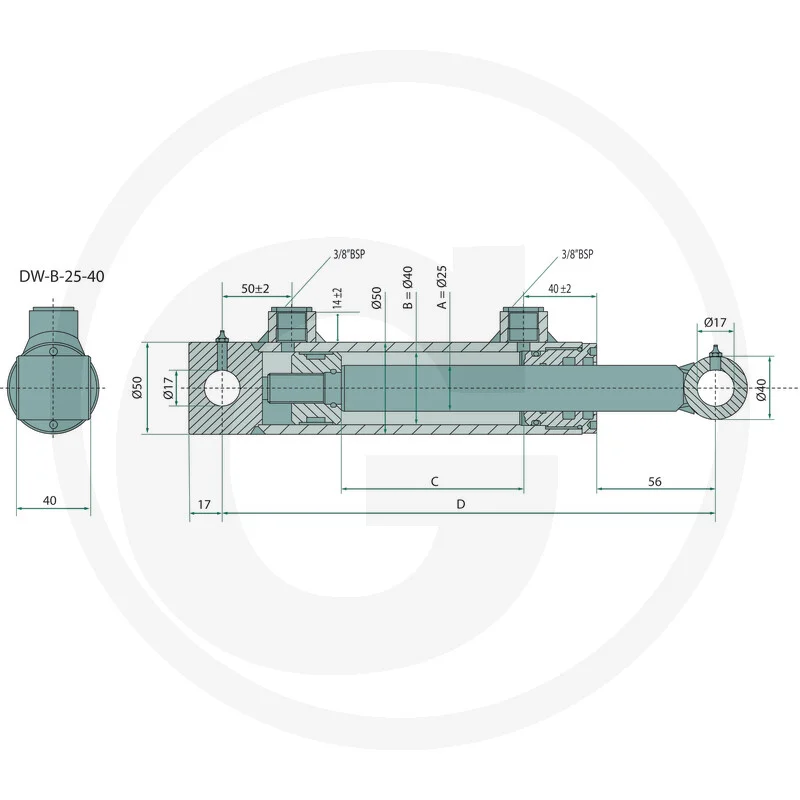 Hydraulikkylinder, Kolbenstange, Technische Zeichnung, Fertigungsmaße, Lagerhülse